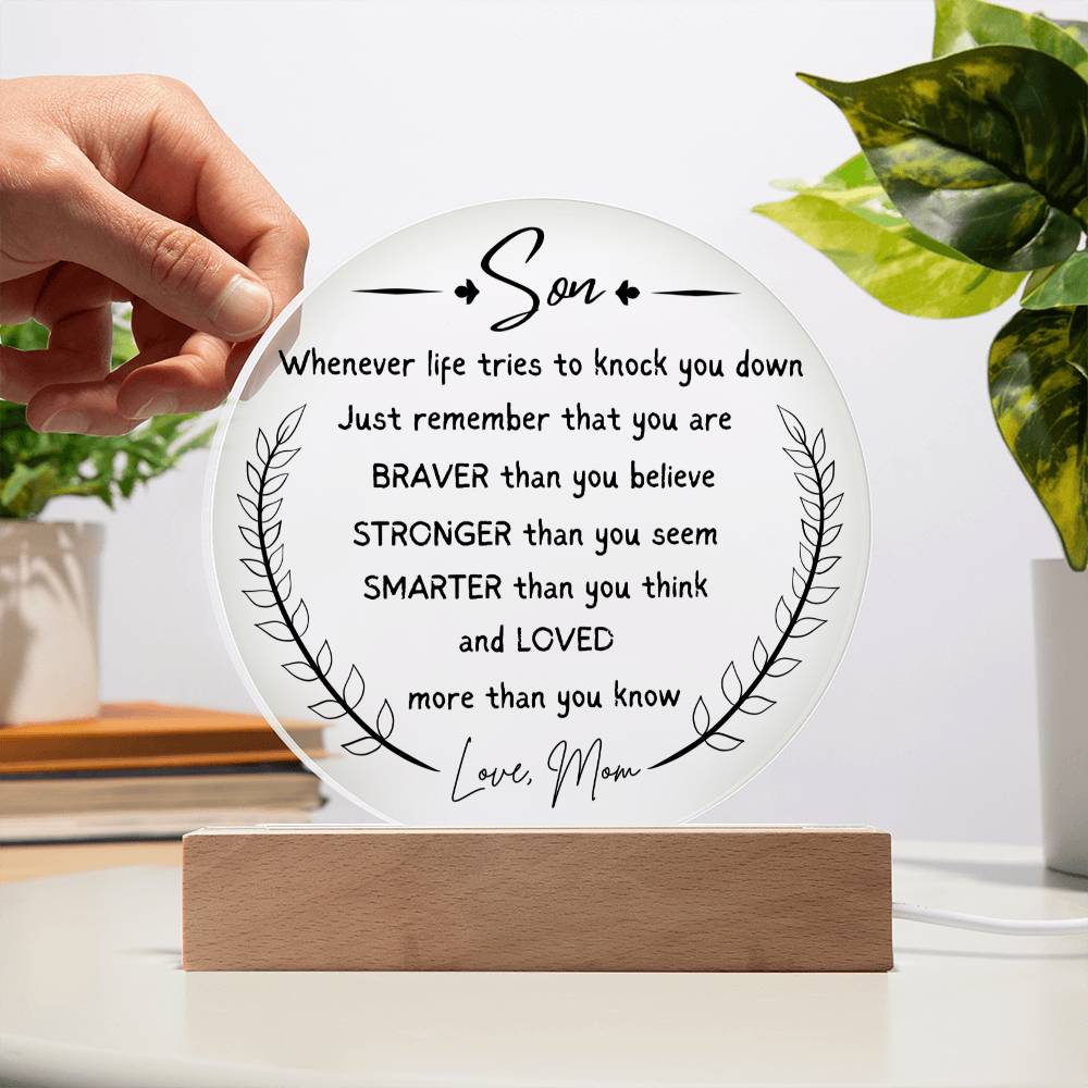 Gift for My Son from Mom, Circle Acrylic Plaque, Desk Decoration Gift for My Son, Birthday Gift for Son