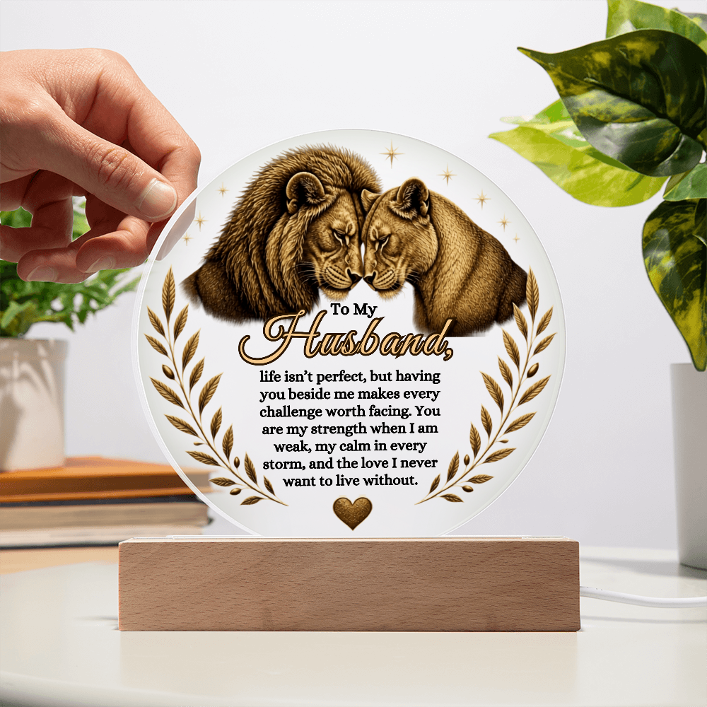 To My Husband Lion Couple Acrylic Plaque – Romantic Gift for Husband, Anniversary Gift from Wife, Heartfelt Husband Keepsake, Birthday Gift