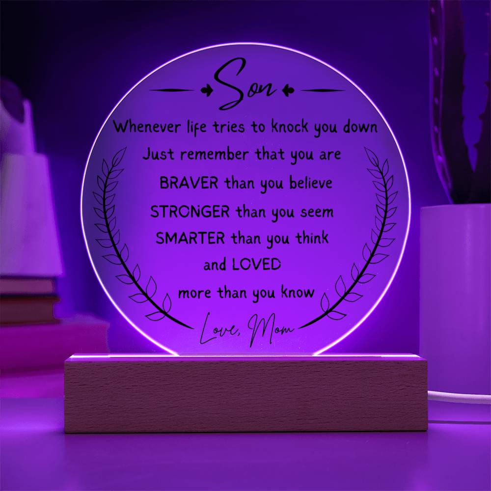 Gift for My Son from Mom, Circle Acrylic Plaque, Desk Decoration Gift for My Son, Birthday Gift for Son