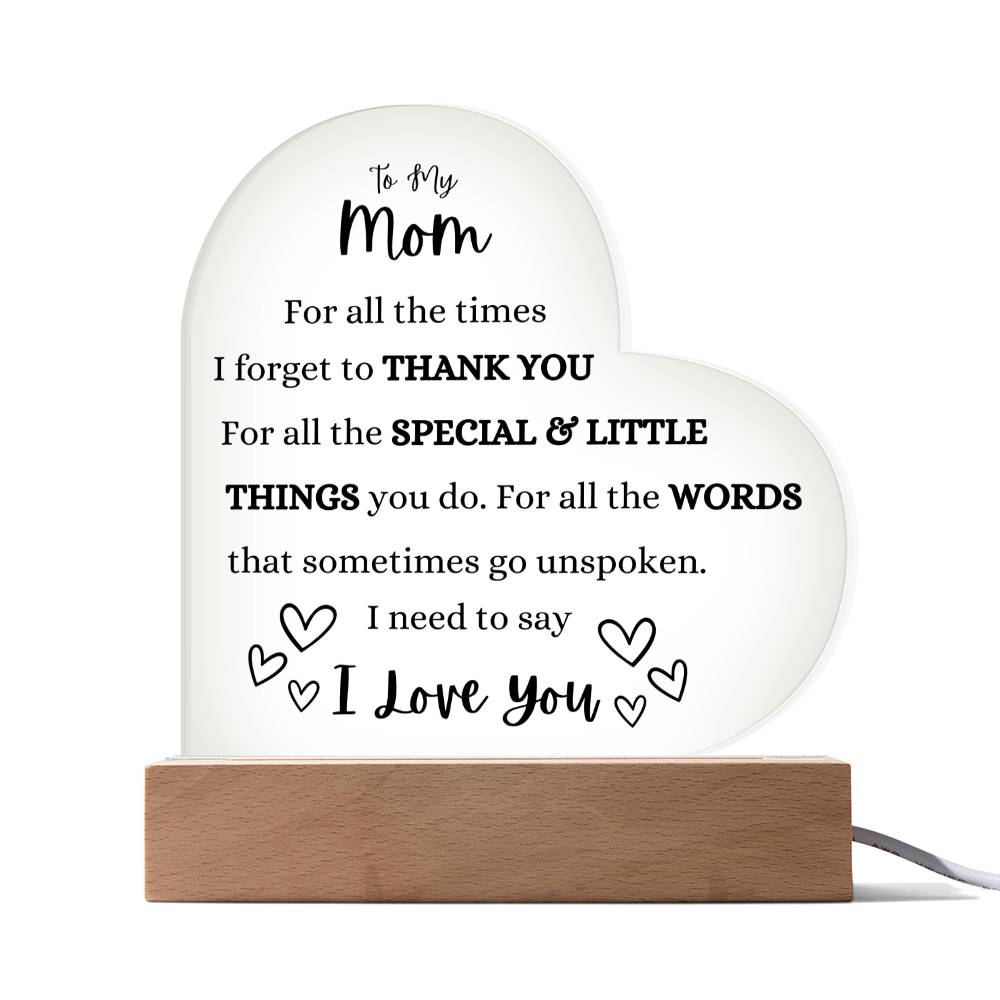 A Heartfelt Tribute To My Mom Heart Shaped Acrylic Plaque