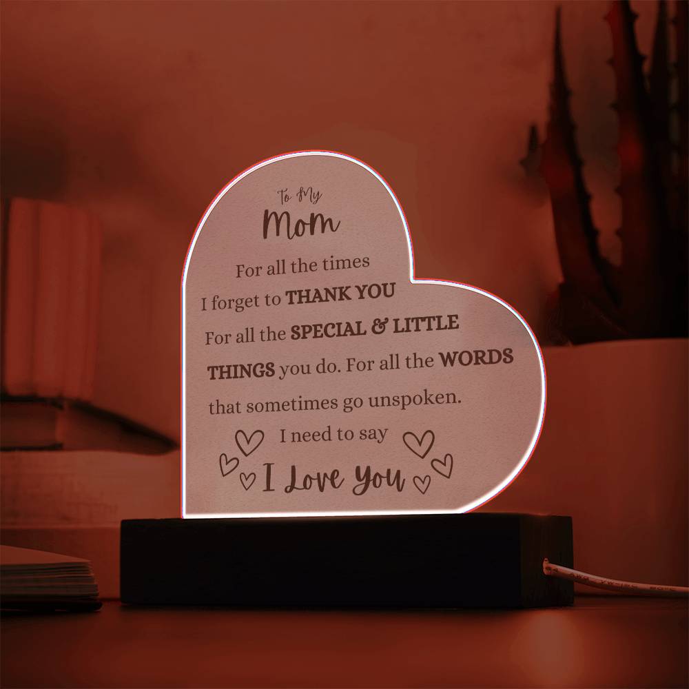 A Heartfelt Tribute To My Mom Heart Shaped Acrylic Plaque