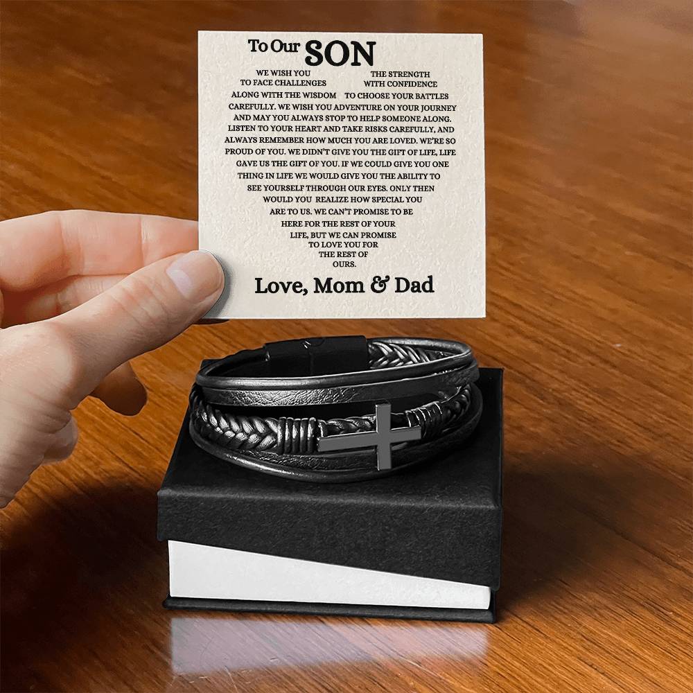 To Our Son - Men's Cross Bracelet - A Gift of Faith and Love From Mom & Dad