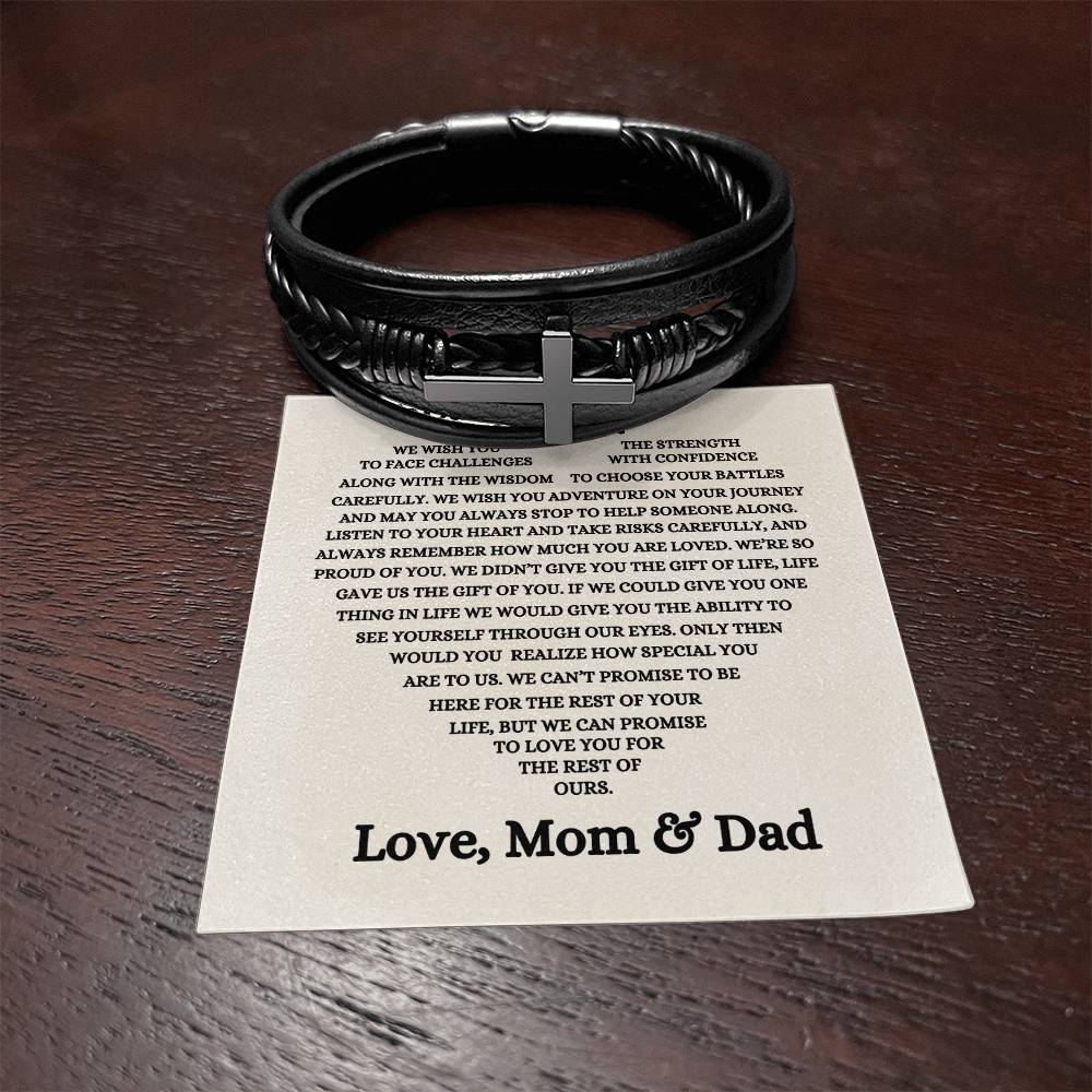 To Our Son - Men's Cross Bracelet - A Gift of Faith and Love From Mom & Dad