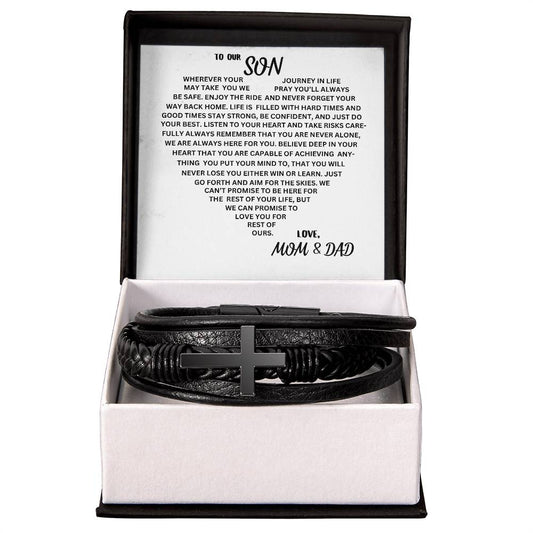To Our Son - Cross Leather Bracelet - From Mom & Dad