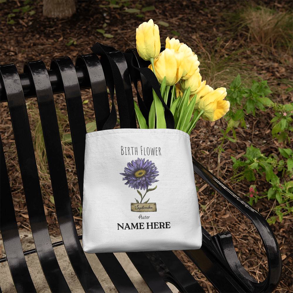 September Birth Flower - Aster - with Custom Name Classic Tote Bag