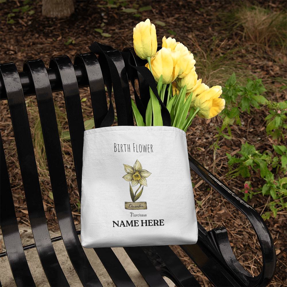 December Birth Flower - Narcissus - with Custom Name Classic Tote Bag