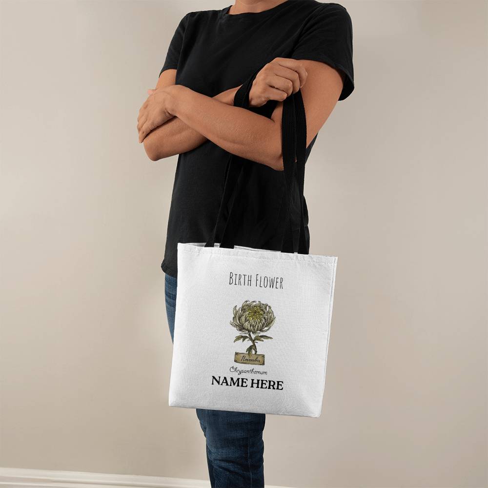 November Birth Flower - Chrysanthemum - with Custom Name Classic Tote Bag