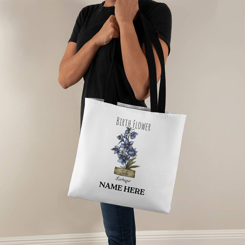 July Birth Flower - Larkspur - with Custom Name Classic Tote Bag