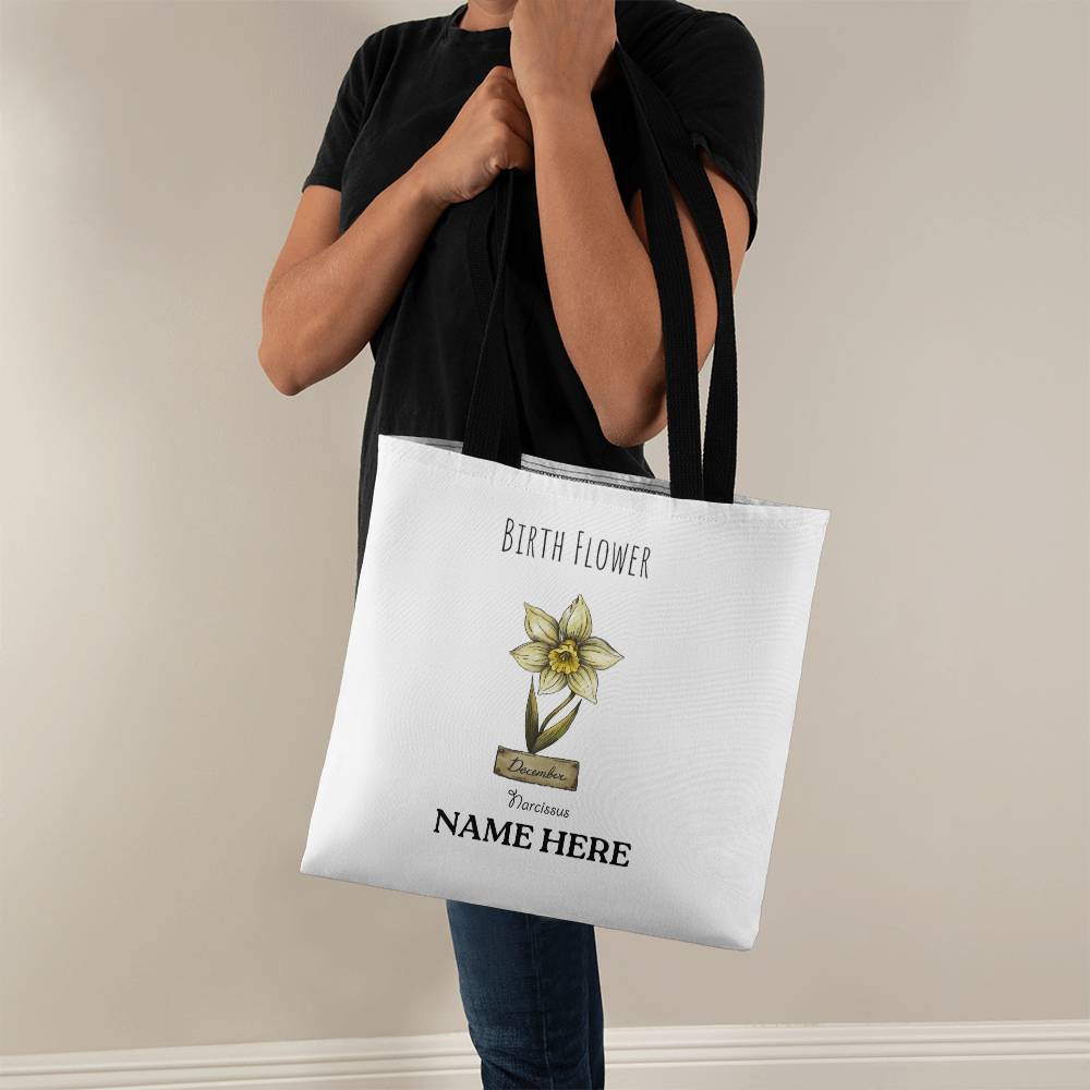 December Birth Flower - Narcissus - with Custom Name Classic Tote Bag