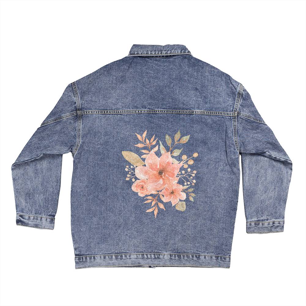 Pink Floral Water Paint Design DTG Denim Jacket