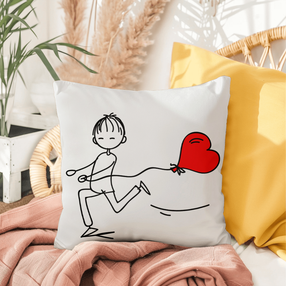 Couples Matching Valentines Day Pillow Boy Heart Balloon