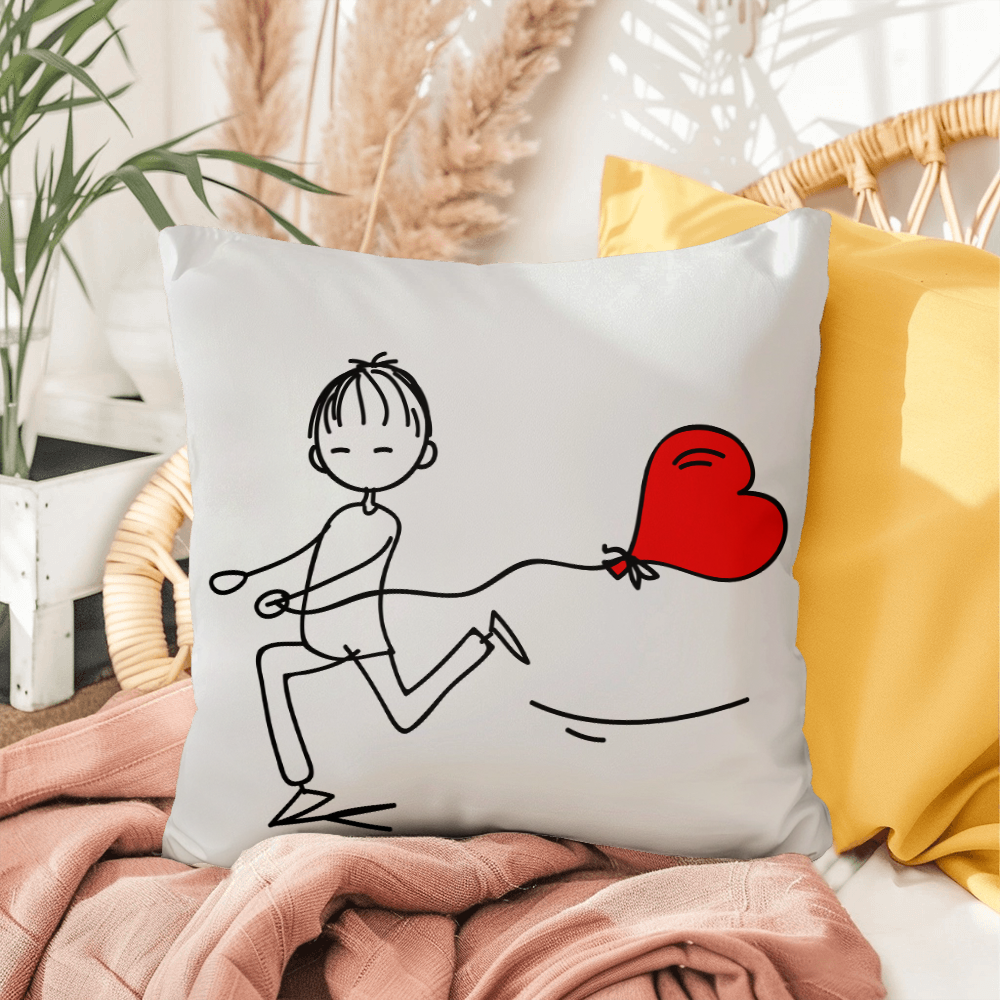 Couples Matching Valentines Day Pillow Boy Heart Balloon