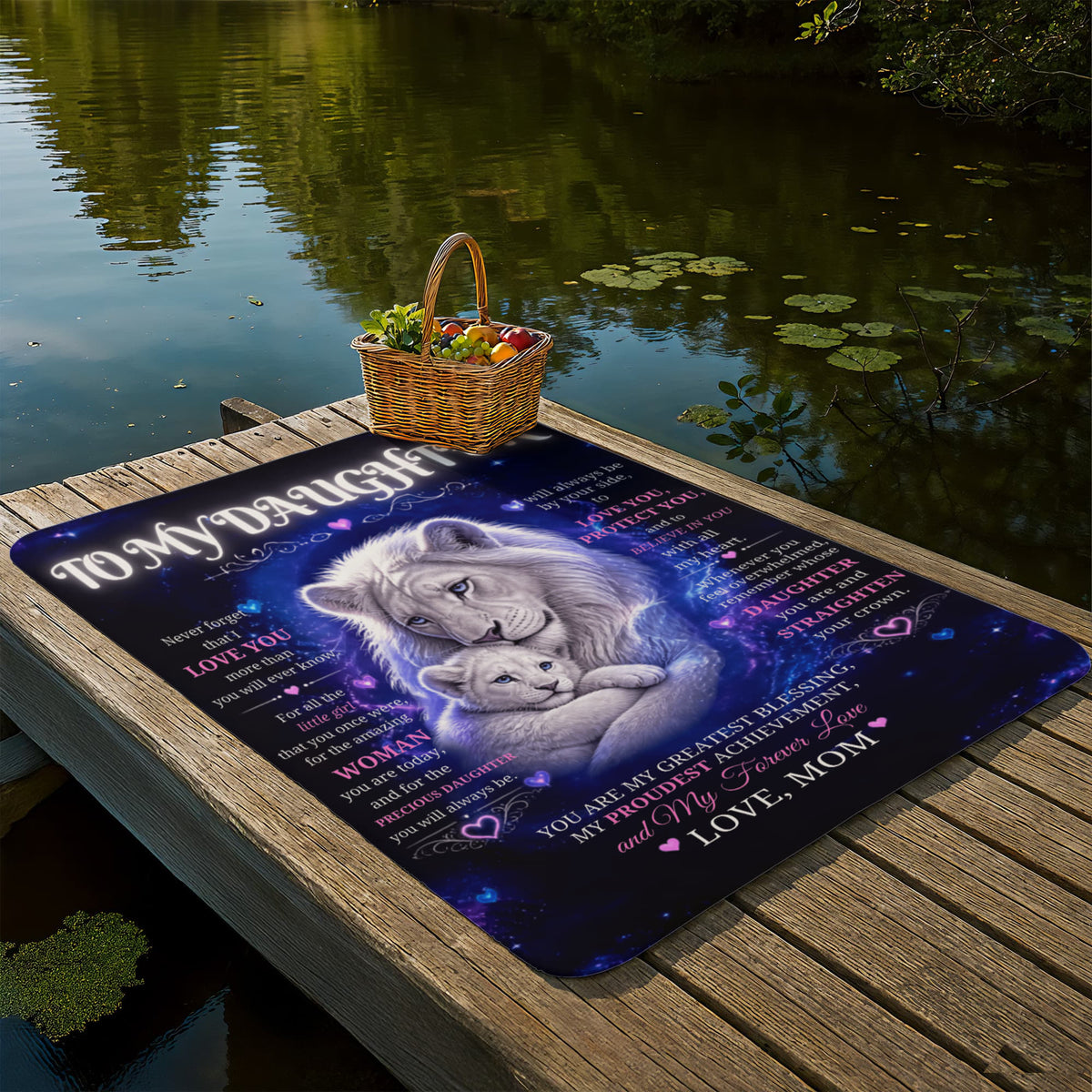 To My Daughter Sherpa Fleece Blanket – White Lion Mom & Cub Inspirational Daughter Gift – Love, Mom Keepsake Blanket