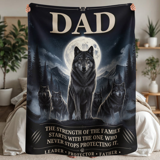 Dad Wolf Sherpa Blanket 60" x 80" – Leader Protector Father Gift, Wolf Pack Family Blanket, Meaningful Gift for Dad, Husband & Father