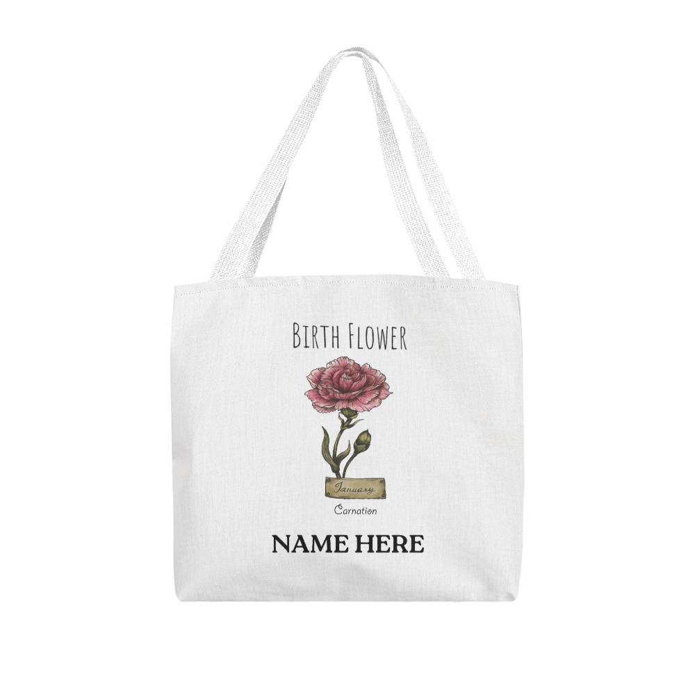 January Birth Flower - Carnation - with Custom Name Classic Tote Bag