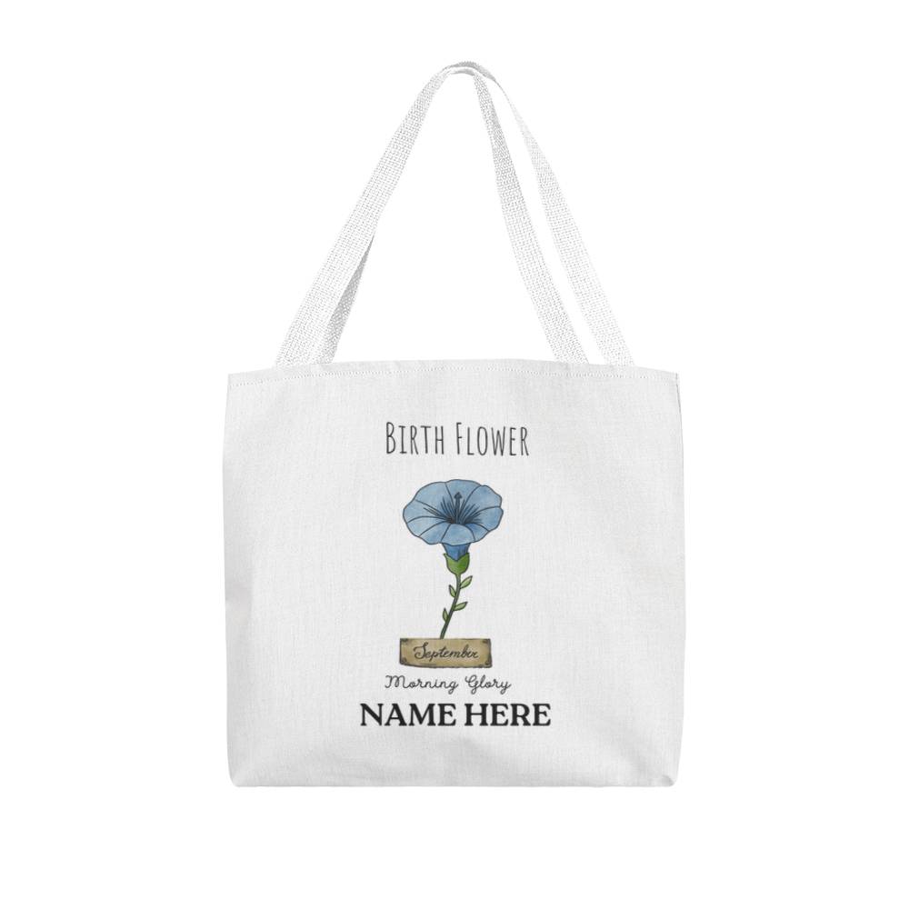 September Birth Flower - Morning Glory - with Custom Name Classic Tote Bag