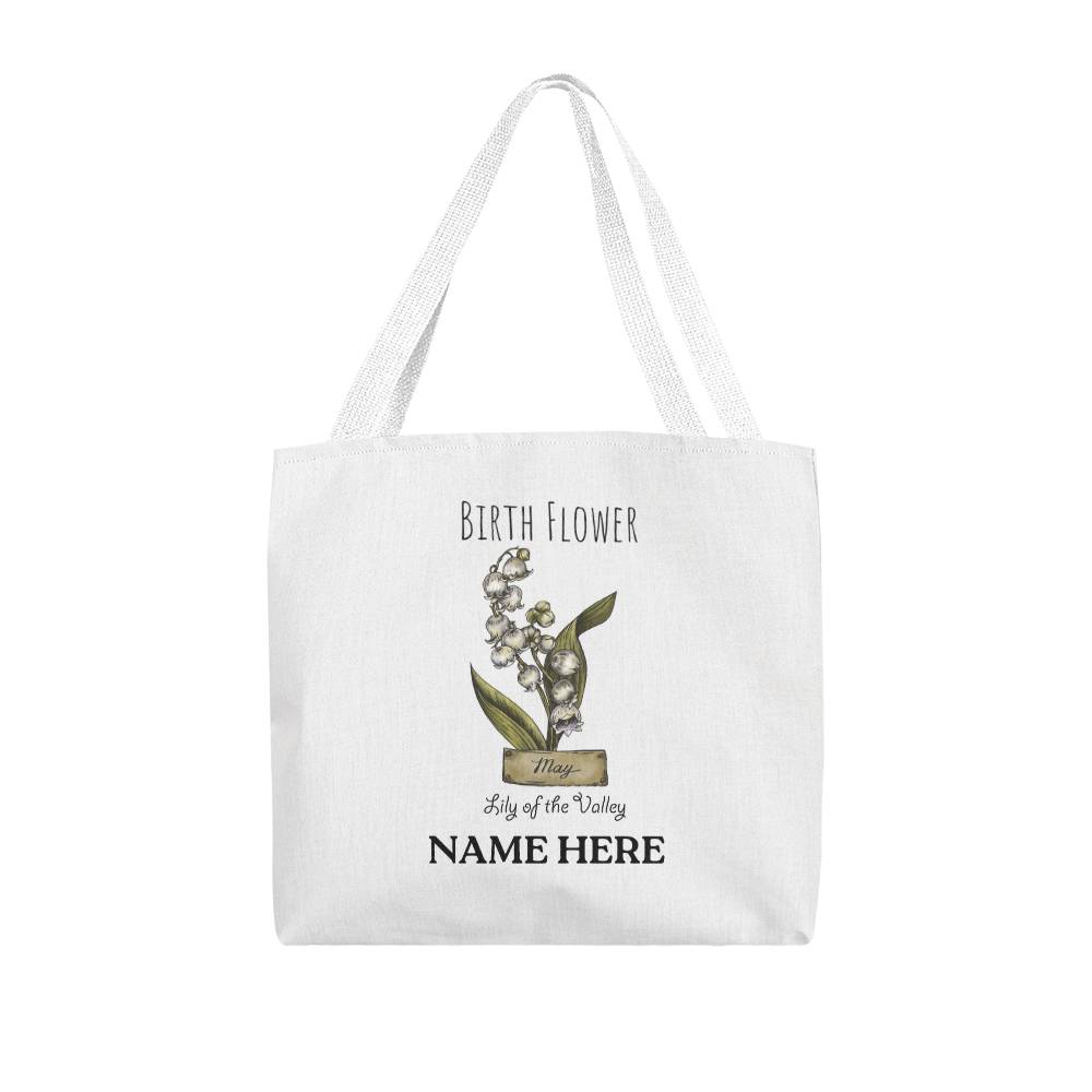 May Birth Flower - Lily of the Valley - with Custom Name Classic Tote Bag