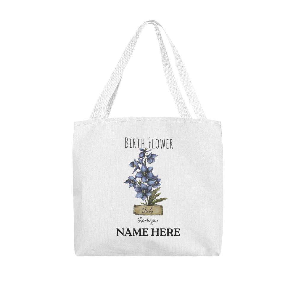 July Birth Flower - Larkspur - with Custom Name Classic Tote Bag