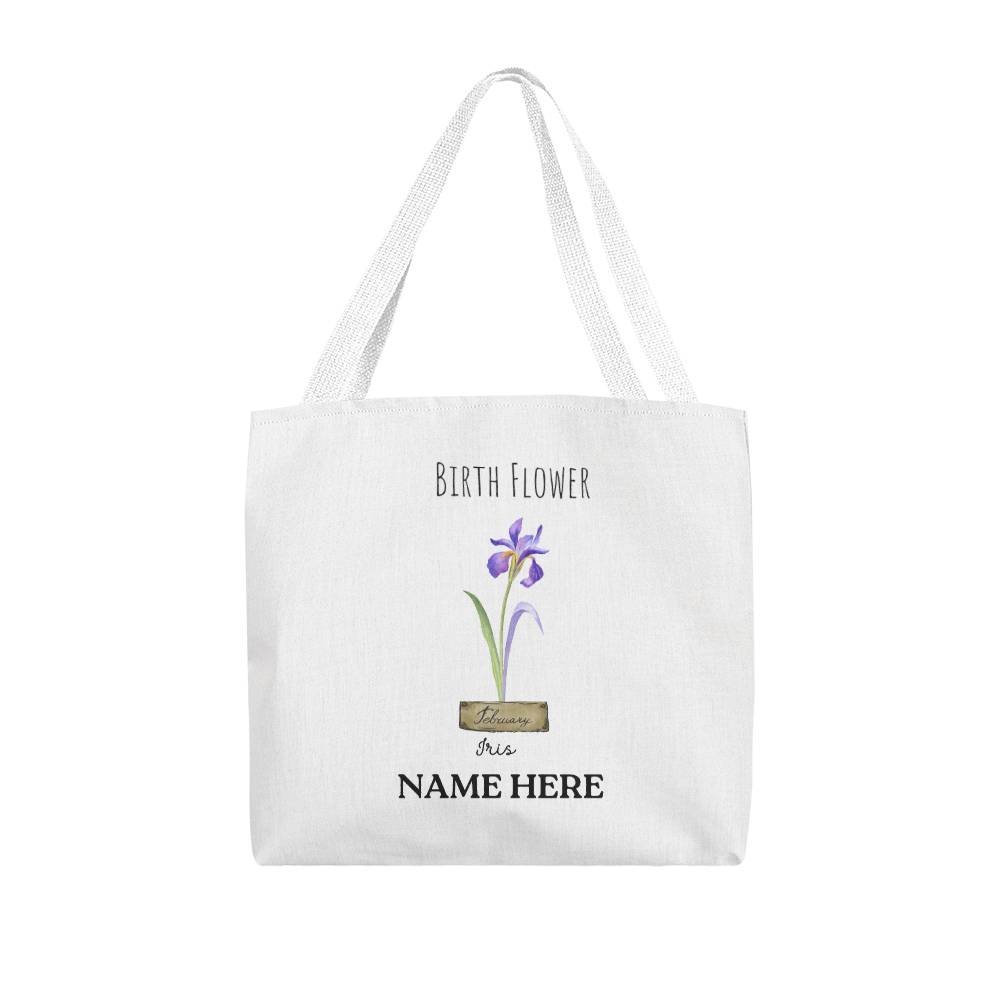 February Birth Flower - Iris - with Custom Name Classic Tote Bag