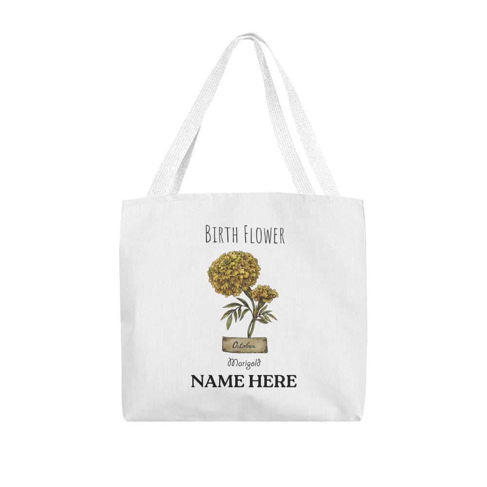 October Birth Flower - Marigold - with Custom Name Classic Tote Bag