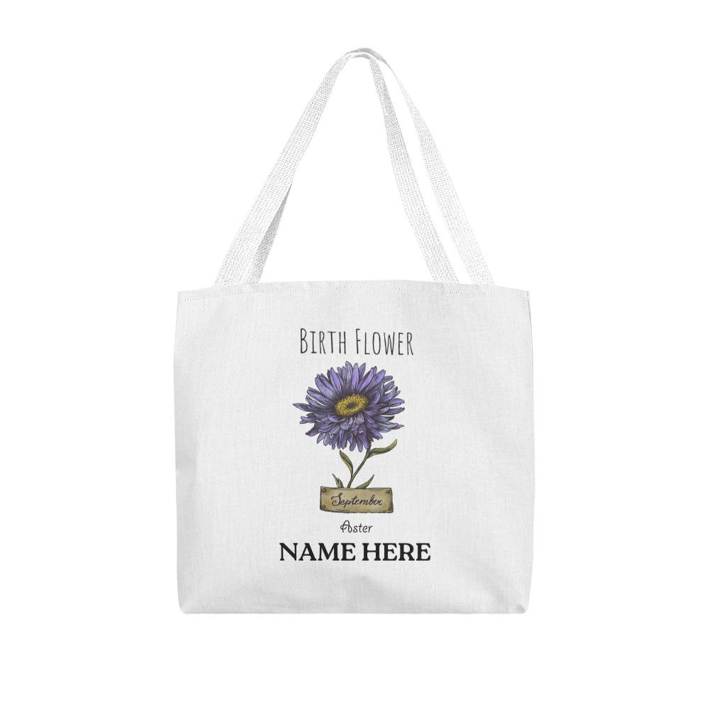 September Birth Flower - Aster - with Custom Name Classic Tote Bag