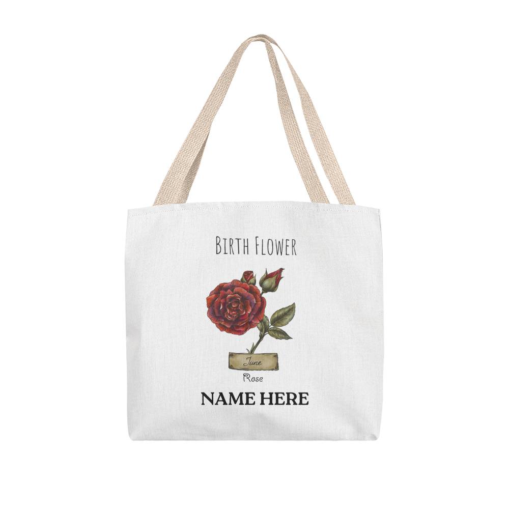 June Birth Flower - Rose - with Custom Name Classic Tote Bag