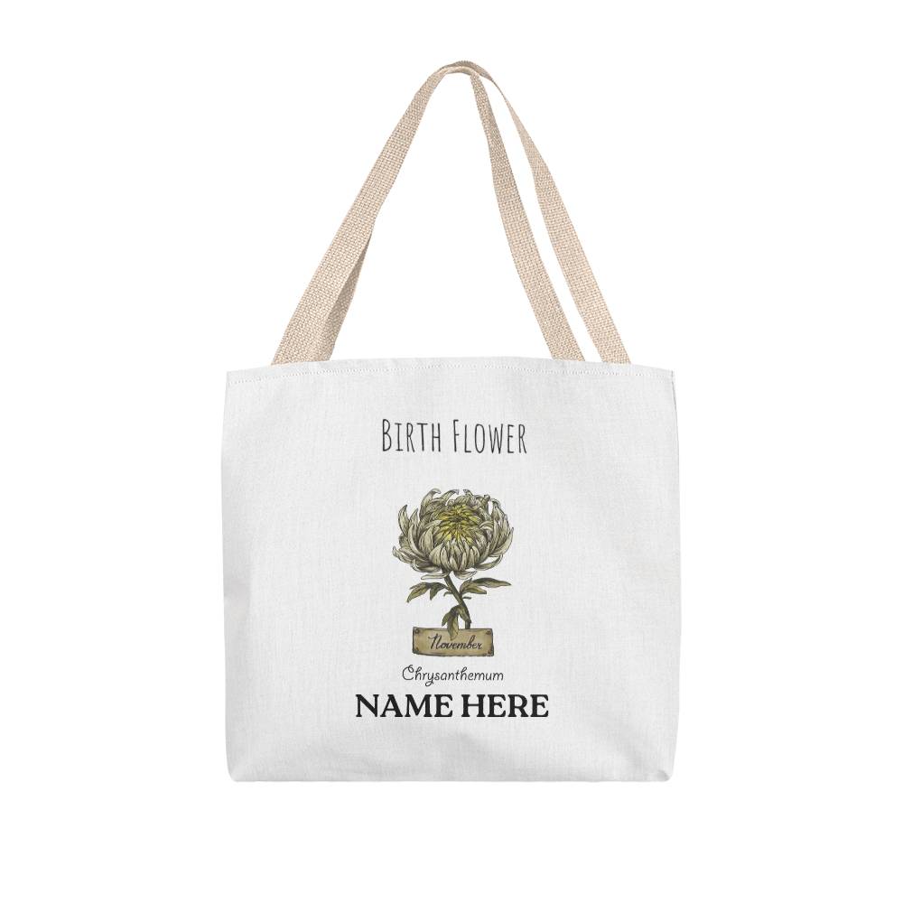 November Birth Flower - Chrysanthemum - with Custom Name Classic Tote Bag