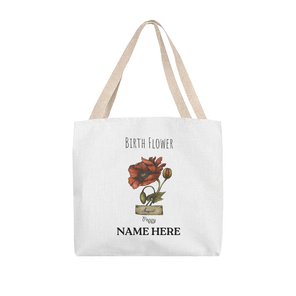 August Birth Flower - Poppy - with Custom Name Classic Tote Bag