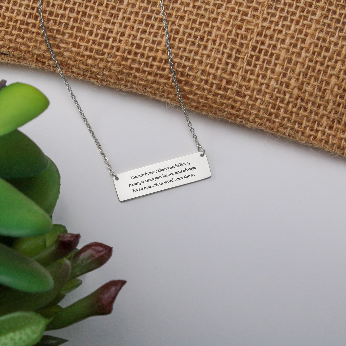 Brave, Strong, Loved – Inspirational Bar Necklace