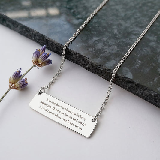 Brave, Strong, Loved – Inspirational Bar Necklace