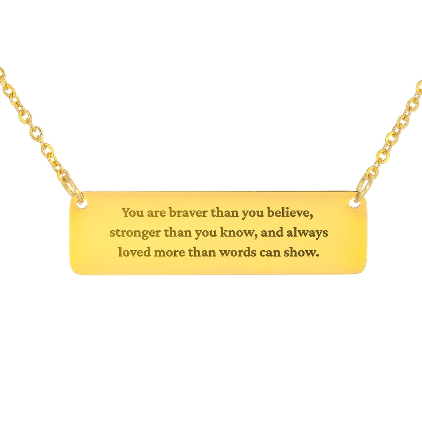 Brave, Strong, Loved – Inspirational Bar Necklace