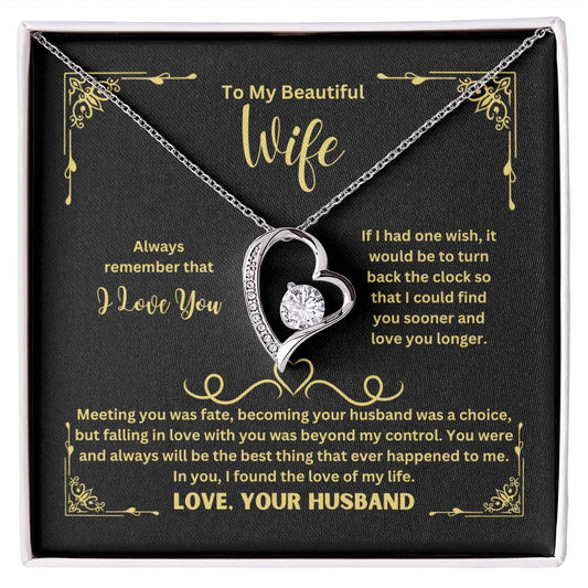 To My Beautiful Wife - Yellow Heart Design - Forever Love Necklace