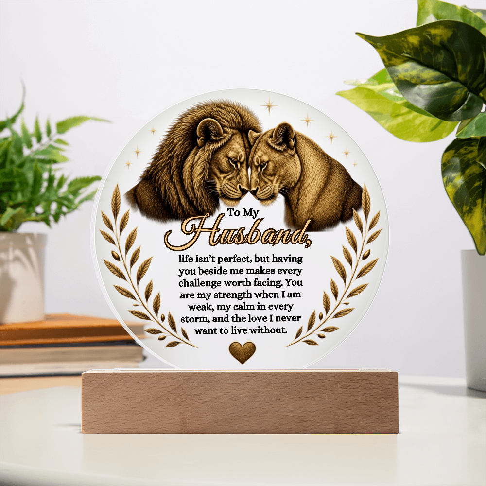 To My Husband Lion Couple Acrylic Plaque – Romantic Gift for Husband, Anniversary Gift from Wife, Heartfelt Husband Keepsake, Birthday Gift