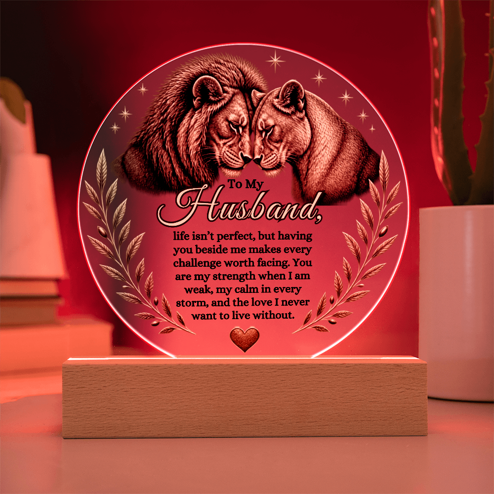 To My Husband Lion Couple Acrylic Plaque – Romantic Gift for Husband, Anniversary Gift from Wife, Heartfelt Husband Keepsake, Birthday Gift