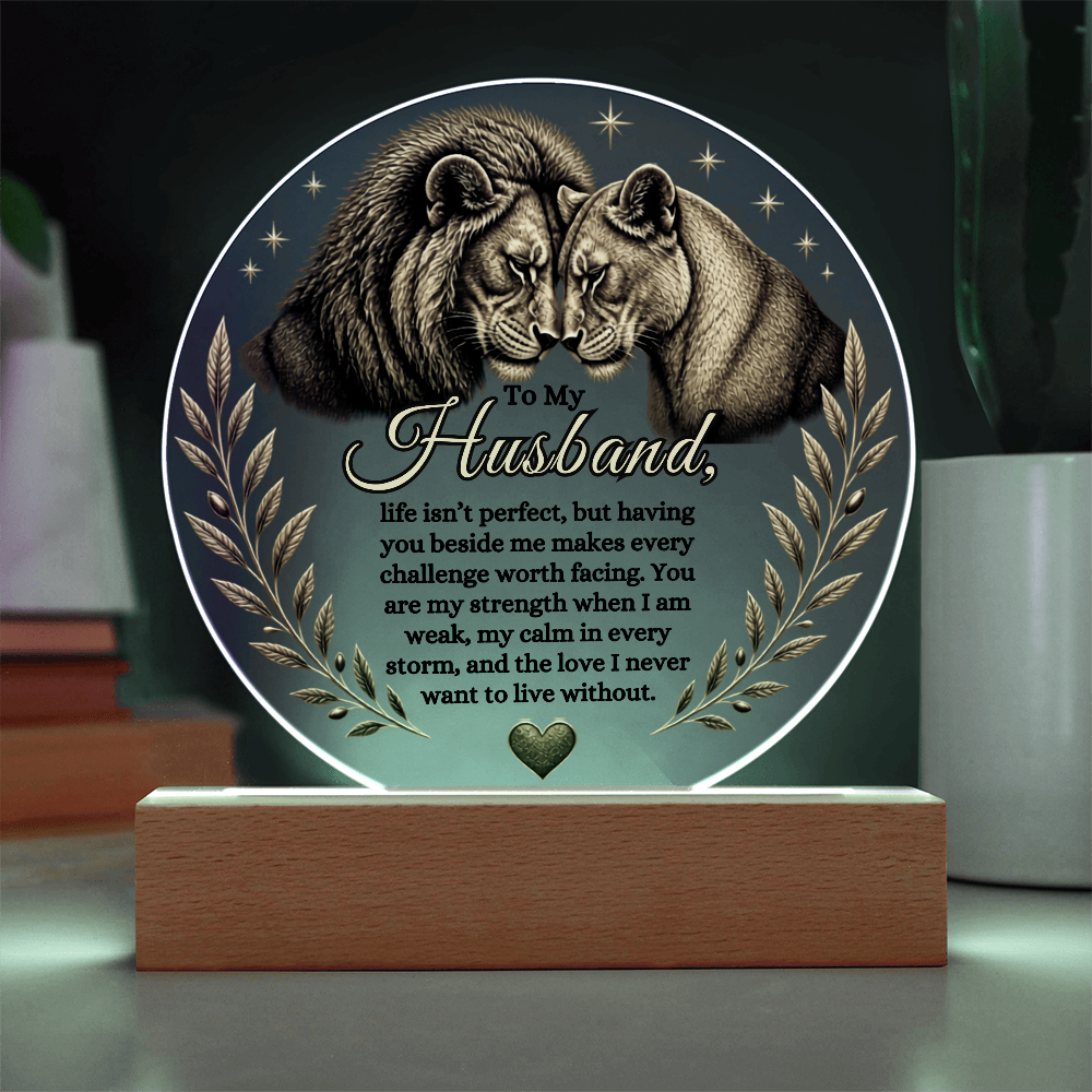 To My Husband Lion Couple Acrylic Plaque – Romantic Gift for Husband, Anniversary Gift from Wife, Heartfelt Husband Keepsake, Birthday Gift