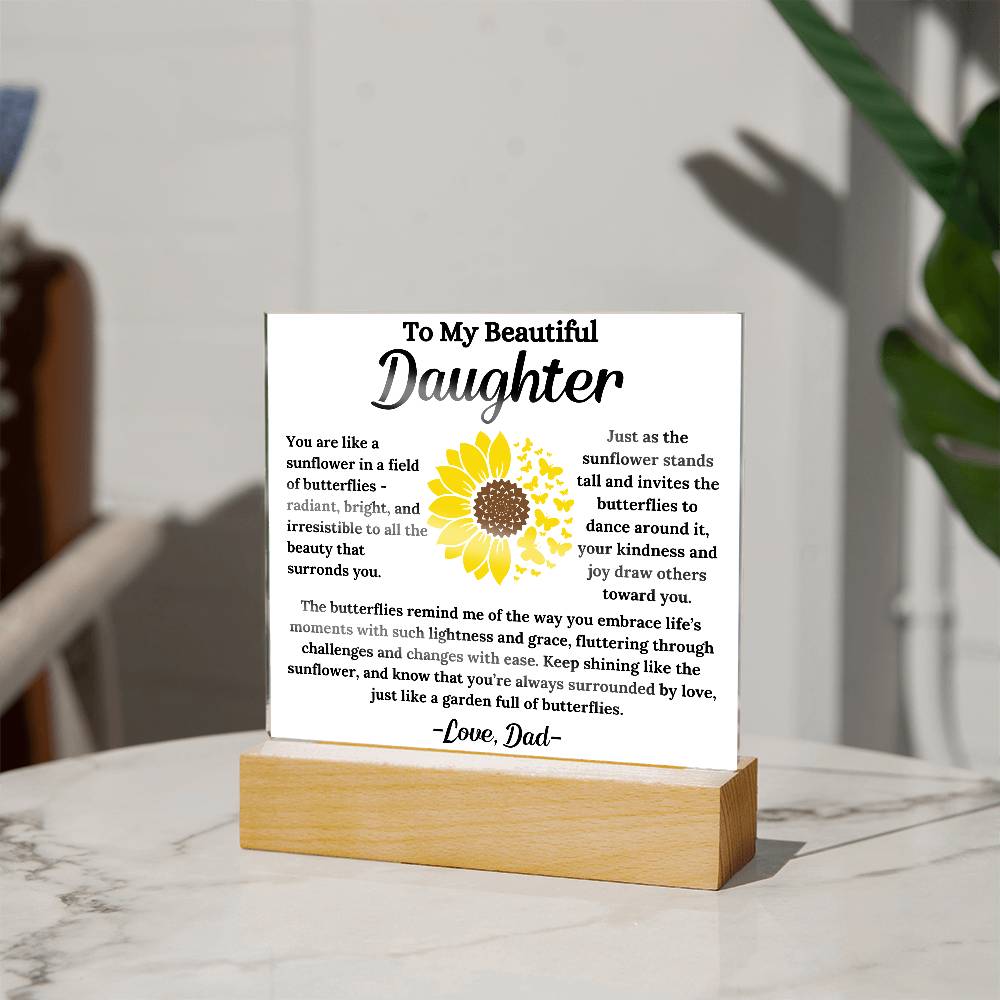 To My Daughter - Sunflower Butterflies - Square Acrylic Plaque