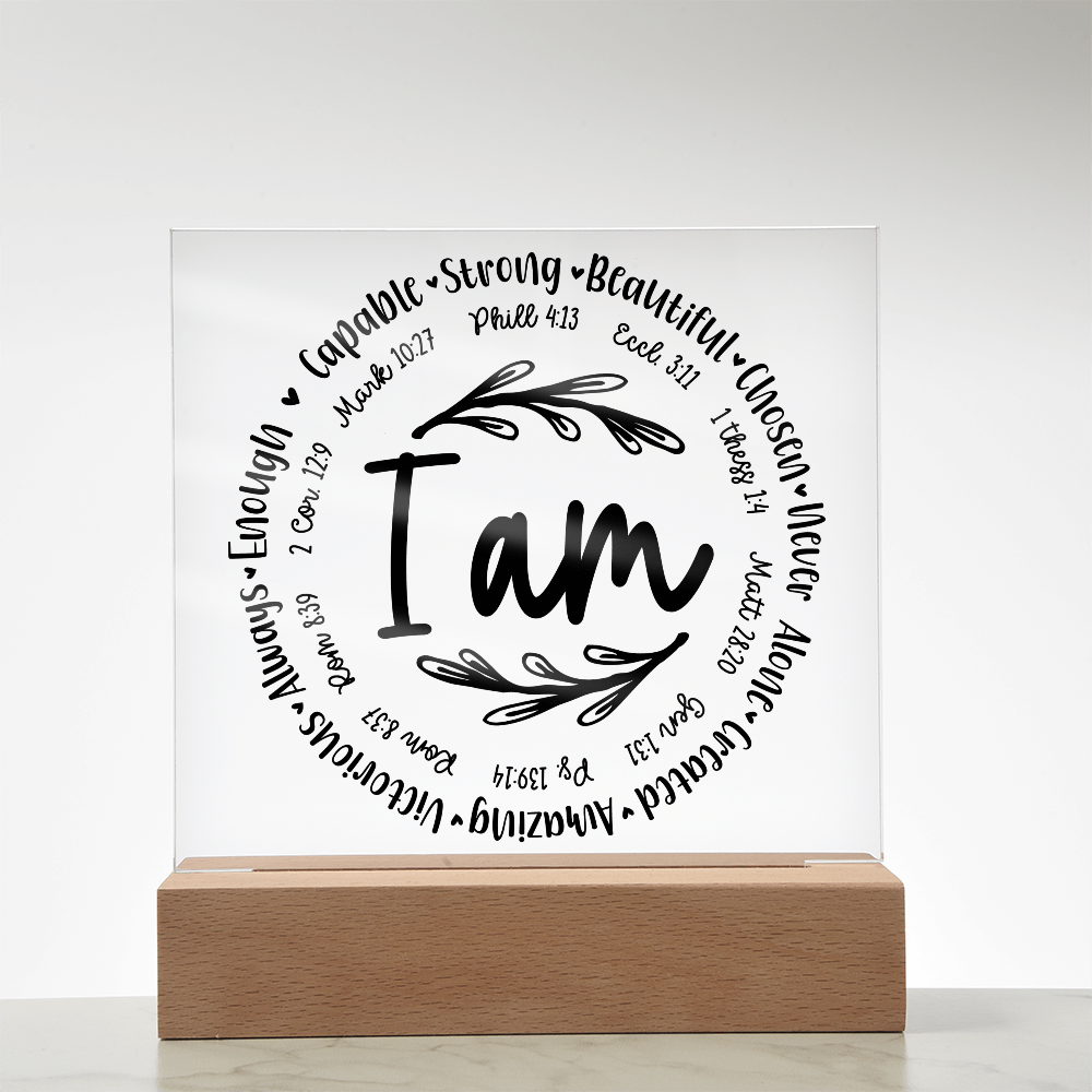 I Am: Affirmed by His Word Square Acrylic Plaque