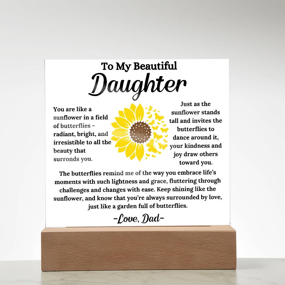 To My Daughter - Sunflower Butterflies - Square Acrylic Plaque