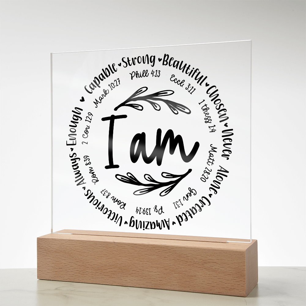 I Am: Affirmed by His Word Square Acrylic Plaque