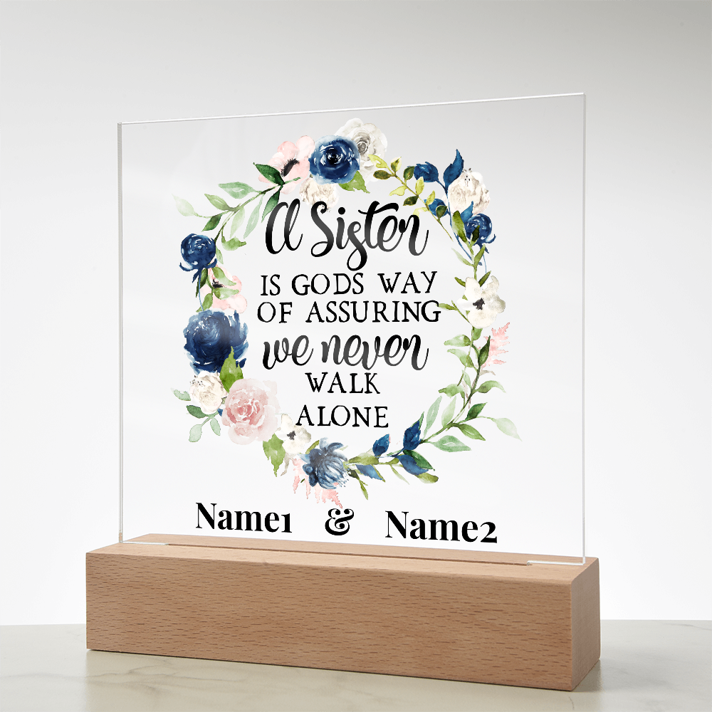 A Sister Is God's Way” Personalized Floral Acrylic Plaque – Custom Two-Name Sister Gift, Religious Quote Decor