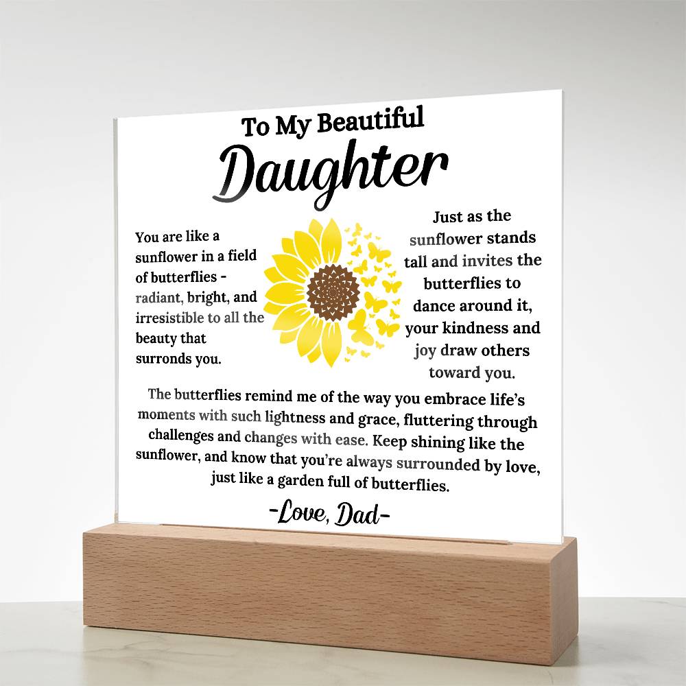 To My Daughter - Sunflower Butterflies - Square Acrylic Plaque