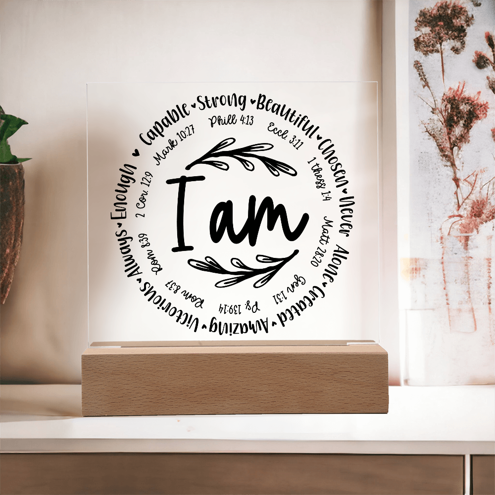 I Am: Affirmed by His Word Square Acrylic Plaque