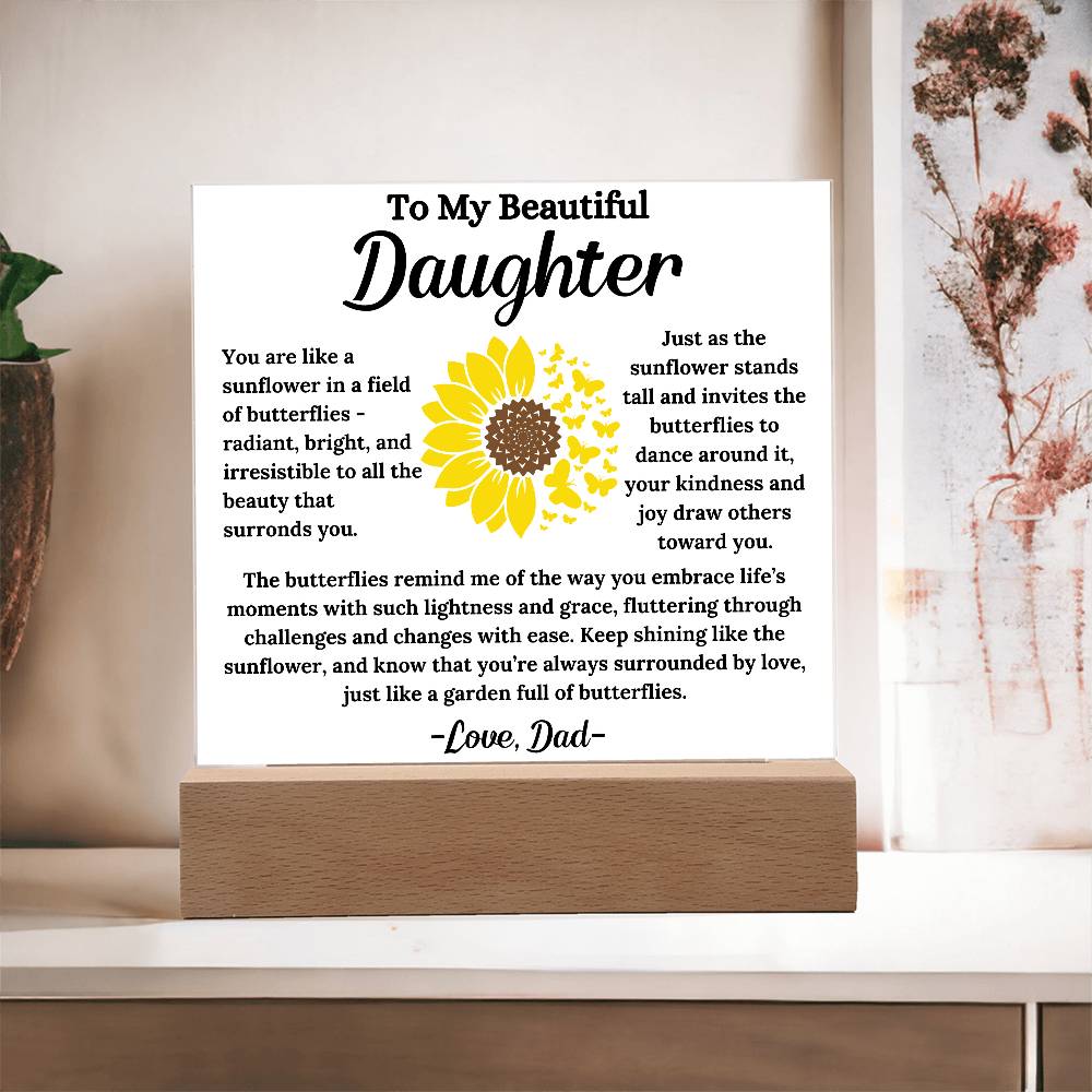 To My Daughter - Sunflower Butterflies - Square Acrylic Plaque