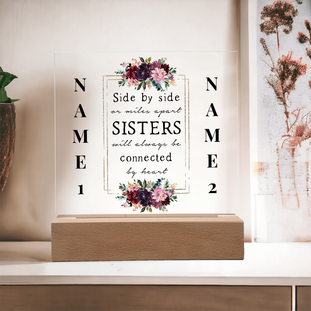Heartstrings of Sisterhood Personalized Floral Acrylic Plaque
