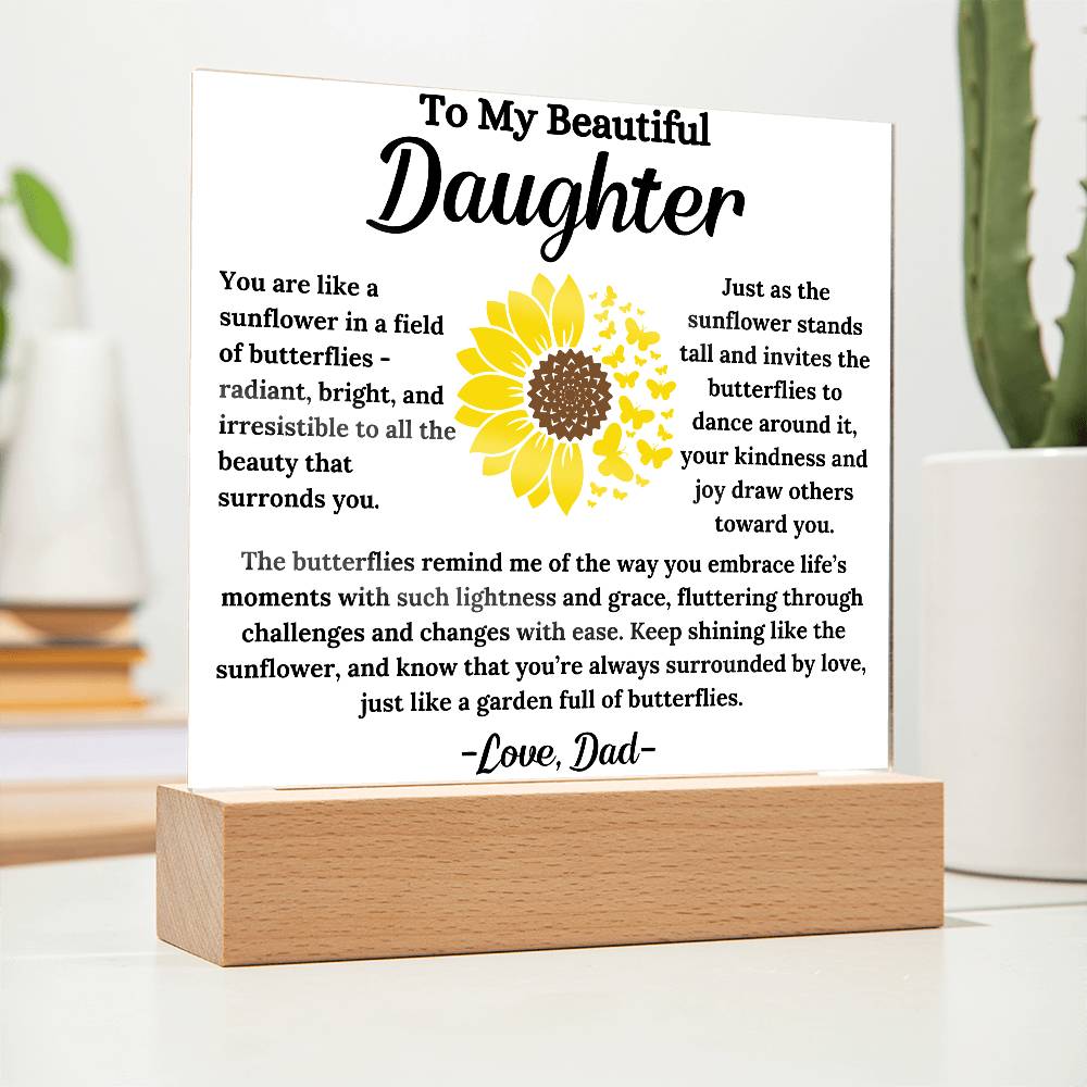 To My Daughter - Sunflower Butterflies - Square Acrylic Plaque