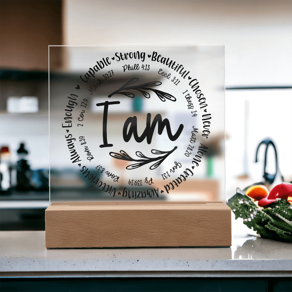 I Am: Affirmed by His Word Square Acrylic Plaque