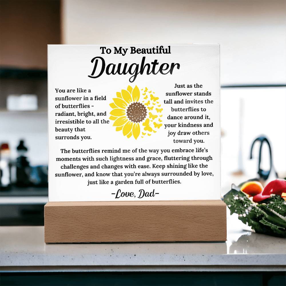 To My Daughter - Sunflower Butterflies - Square Acrylic Plaque