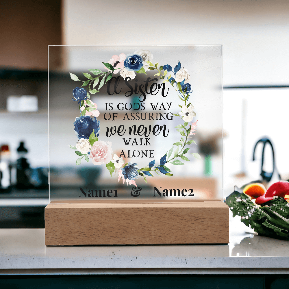 A Sister Is God's Way” Personalized Floral Acrylic Plaque – Custom Two-Name Sister Gift, Religious Quote Decor
