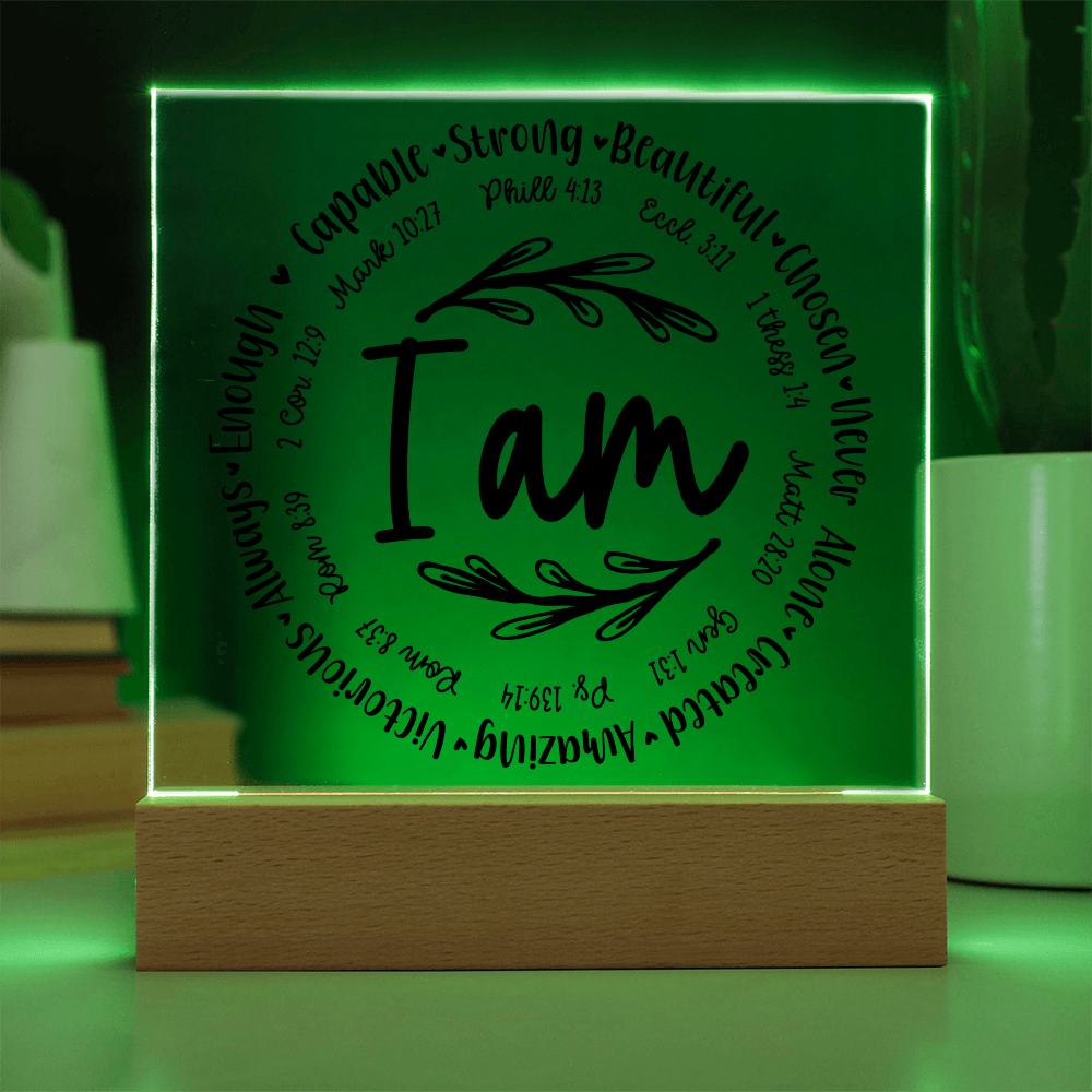 I Am: Affirmed by His Word Square Acrylic Plaque