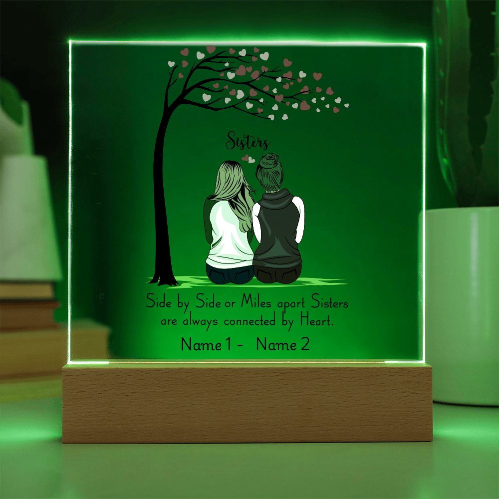 Sisters Acrylic Plaque – Side by Side or Miles Apart, Sisters Connected by Heart – Personalized Sister Gift, Best Friend Sister Decor